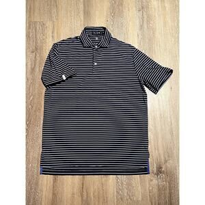 RLX Ralph Lauren Mens M Golf Blue Stripe Polo Wicking Casual‎ EUC